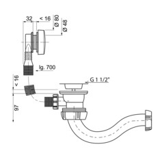 Сифон для ванны Wirquin 1 1/2х50 мм проточный полуавтомат с выпуском d70 мм с переливом с соединением 40/50 мм белый/золото (30987201) - фото 2