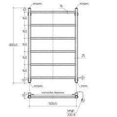 Полотенцесушитель электрический Тера Классика 800х525 мм 69 Вт правый хром - фото 2