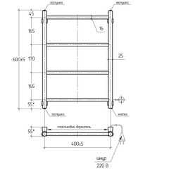 Полотенцесушитель электрический Тера Классика 600х425 мм 48 Вт правый черный матовый - фото 2