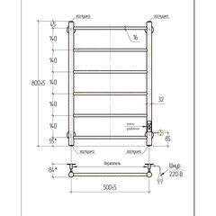 Полотенцесушитель электрический Тера Классика 800х532 мм 66 Вт с терморегулятором правый хром - фото 2