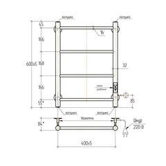 Полотенцесушитель электрический Тера Классика 600х432 мм 39 Вт с терморегулятором правый хром - фото 2