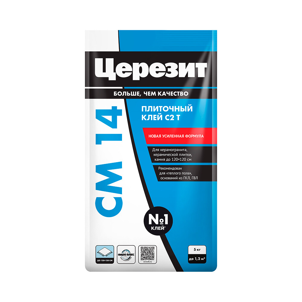 Изображение товара Клей для плитки Церезит СМ 14 усиленный 5 кг с армирующими волокнами