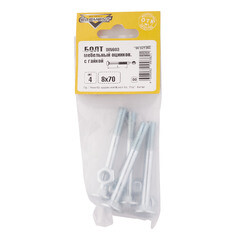 Болт мебельный оцинкованный 8х70 мм DIN 603 полусферическая головка с гайкой (4 шт.) - фото 3