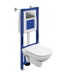 Изображение товара Комплект инсталляции Cersanit с унитазом City DPL EO slim с кнопкой хром и сиденьем микролифт (69331)