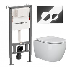 Комплект инсталляции Ceramicanova Balance с унитазом Ceramicanova Play с кнопкой хром и сиденьем дюропласт микролифт быстросъем (CN121001/CN3001)