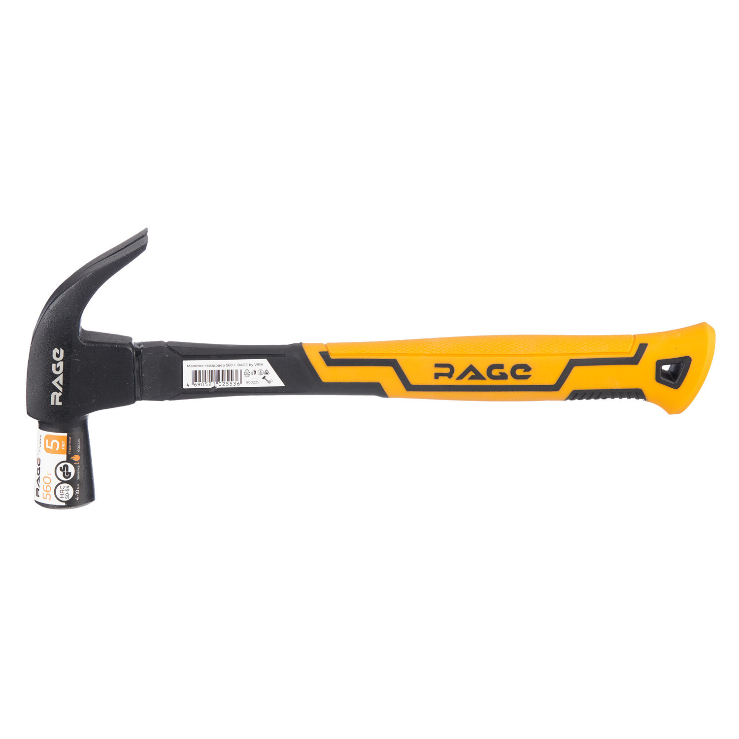 Изображение товара Молоток-гвоздодер Rage by Vira 560 г с фибергласовой рукояткой и гвоздодером