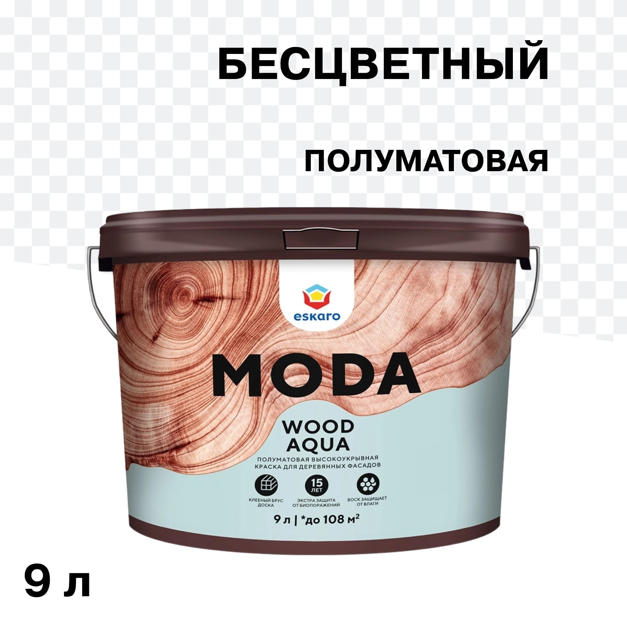 Изображение товара Фасадная краска Eskaro Moda Wood Aqua акриловая бесцветная 9 л для дерева