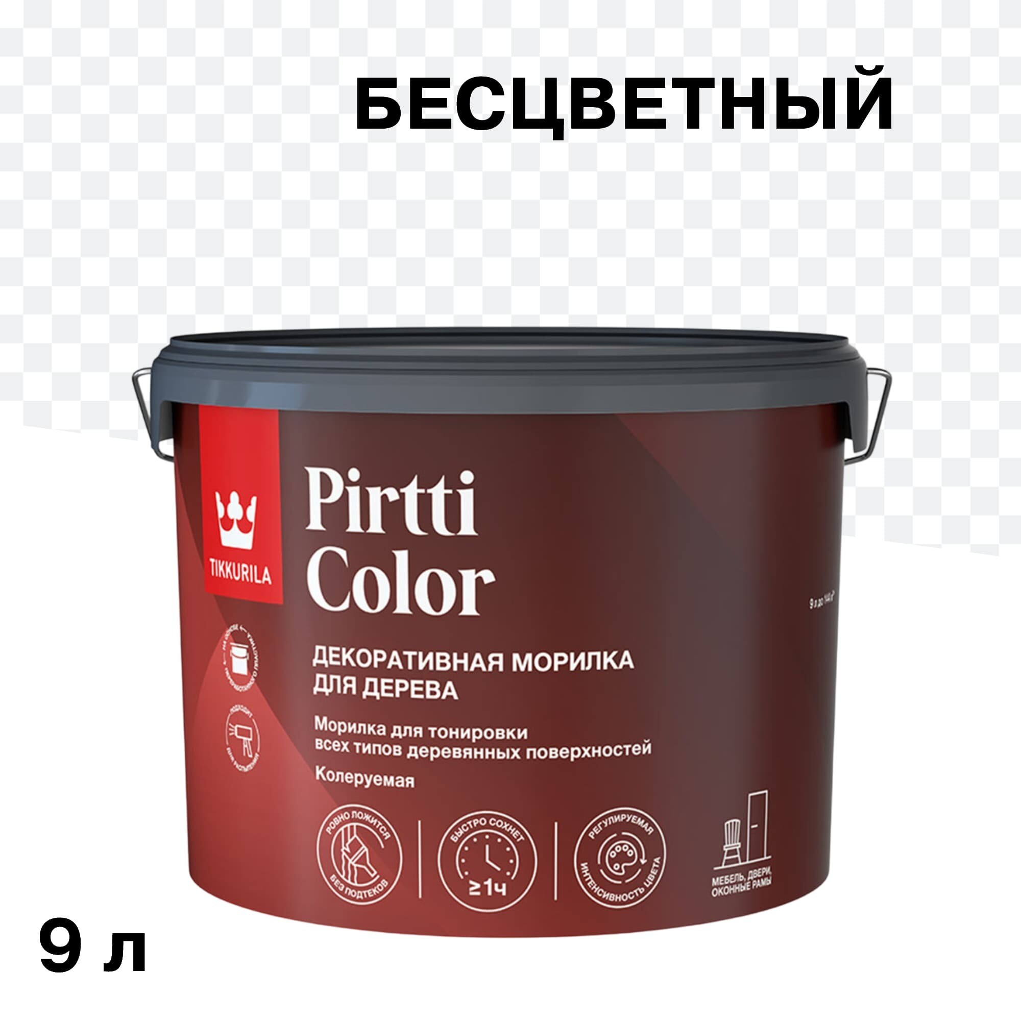 

Морилка Tikkurila/Tikkivala Pirtti Color водная бесцветная 9 л, Бесцветный