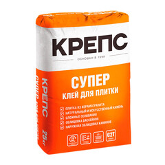 Клей для плитки/ керамогранита/ камня Крепс Супер серый класс C2 T 25 кг