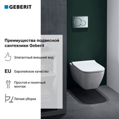 Унитаз подвесной Geberit Smyle Square Rimfree безободковый белый глянцевый с сиденьем дюропласт микролифт (500.683.01.2) - фото 6
