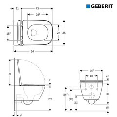 Унитаз подвесной Geberit Smyle Square Rimfree безободковый белый глянцевый с сиденьем дюропласт микролифт (500.683.01.2) - фото 2