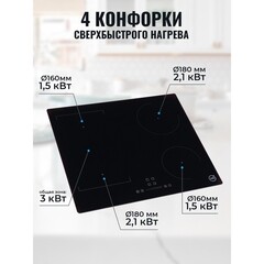 Варочная панель индукционная MBS PI-601 4 конфорки черная - фото 6