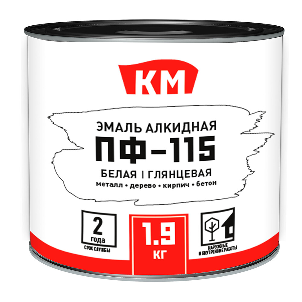 Изображение товара Эмаль алкидная ПФ-115 КМ белая глянцевая 1,9 кг для внутренних и внешних работ