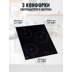 Варочная панель электрическая MBS PE-453BL 3 конфорки черная - фото 2