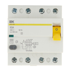 УЗО IEK ВД1-63S 63А 3P+N тип AC 300 мА 6 кА селективное (MDV12-4-063-300) - фото 1