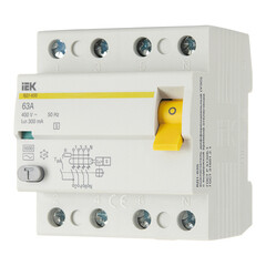 УЗО IEK ВД1-63S 63А 3P+N тип AC 300 мА 6 кА селективное (MDV12-4-063-300) - фото 3