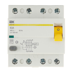 УЗО IEK ВД1-63 63А 3P+N тип AC 100 мА 4,5 кА (MDV10-4-063-100) - фото 1