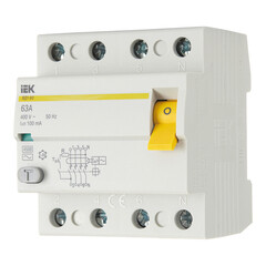 УЗО IEK ВД1-63 63А 3P+N тип AC 100 мА 4,5 кА (MDV10-4-063-100) - фото 3