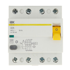 УЗО IEK ВД1-63 32А 3P+N тип AC 30 мА 4,5 кА (MDV10-4-032-030) - фото 1