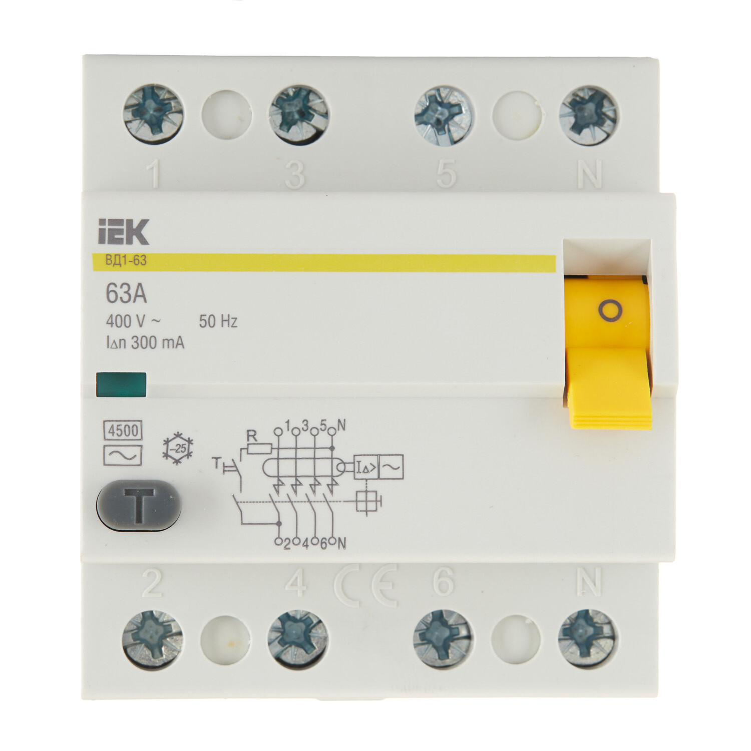 УЗО IEK ВД1-63 63А 3P+N тип AC 300 мА 4,5 кА (MDV10-4-063-300)
