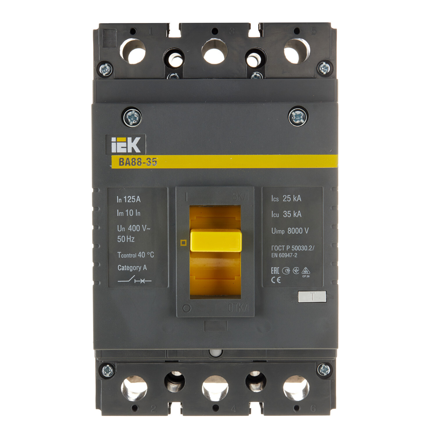 Изображение товара Автоматический выключатель IEK Karat ВА88-35 3P 125А 35 кА 400 В антивозвратный корпус