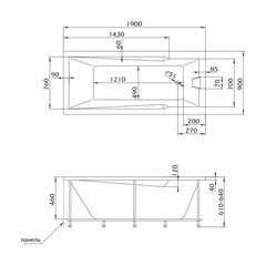 Ванна акриловая Serena 190х90 см без ножек (01се1990) - фото 2