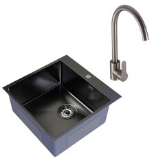 Мойка для кухни Mixline Pro 50х50х20 см врезная с сифоном со смесителем Corsa Deco Creek с высоким изливом сталь графит (556575/FKCSMG)