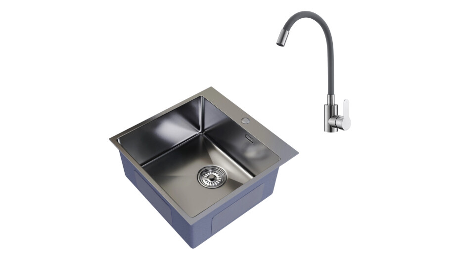 Мойка для кухни Mixline Pro 50х50х20 см врезная с сифоном со смесителем Corsa Deco Vega Steel с гибким изливом сталь сатин (556573/966367)