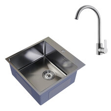 Мойка для кухни Mixline Pro 50х50х20 см врезная с сифоном со смесителем Corsa Deco Creek с высоким изливом сталь сатин (556573/966373)