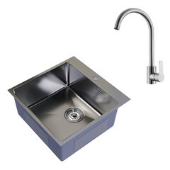 Мойка для кухни Mixline Pro 50х50х20 см врезная с сифоном со смесителем Corsa Deco Creek с высоким изливом сталь сатин (556573/966373)