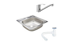 Мойка для кухни Ukinox Классика 48х48х14,5 см врезная с сифоном со смесителем Corsa Deco Wave L с поворотным изливом сталь хром (CLM480.480---4K OC/30980676/1010676) - фото 1