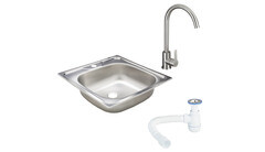 Мойка для кухни Ukinox Классика 48х48х14,5 см врезная с сифоном со смесителем Corsa Deco Creek с высоким изливом сталь хром (CLM480.480---4K OC/30980676/966373) - фото 1