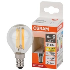 Лампа светодиодная филаментная Osram LED Star E14 2700К 6 Вт 806 Лм 220-240 В шар прозрачная - фото 2