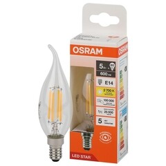 Лампа светодиодная филаментная Osram LED Star E14 2700К 5 Вт 600 Лм 220-240 В свеча на ветру прозрачная - фото 2