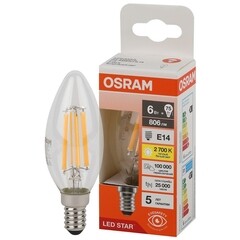 Лампа светодиодная филаментная Osram LED Star E14 2700К 6 Вт 806 Лм 220-240 В свеча прозрачная - фото 2