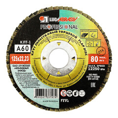 Круг лепестковый торцевой по металлу/древесине Луга Professional 125х22,2 мм P60 плоский - фото 1