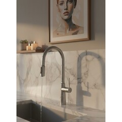 Смеситель для кухни ARGOtech Stick нержавеющая сталь с высоким изливом с вытяжной лейкой однорычажный (35-16/3V STICK) - фото 3