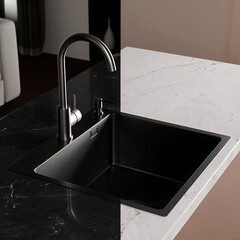 Мойка для кухни РМС 50х50х20 см врезная с коландером и дозатором сталь графит (MR-5050BL) - фото 3