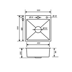 Мойка для кухни РМС 50х50х20 см врезная с коландером и дозатором сталь графит (MR-5050BL) - фото 2