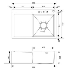 Мойка для кухни РМС 51х78х18 см врезная с крылом и дозатором сталь графит (MRK-7851BL-R) - фото 2