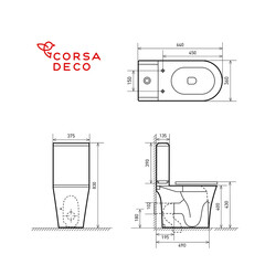Унитаз-компакт Corsa Deco FX Rimless безободковый с универсальным выпуском с сиденьем дюропласт микролифт белый (TPFX640SR) - фото 2