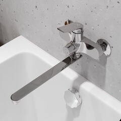 Смеситель для ванны РМС хром однорычажный с длинным изливом без лейки (PL7CH-006E) - фото 3