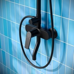 Душевая система РМС с верхним душем с лейкой с изливом черная (PL7BL-009DK) - фото 5