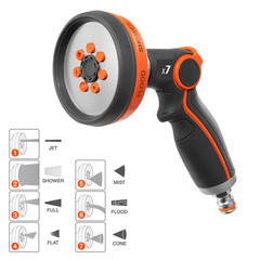 Пистолет для полива 1/2 х 5/8 х 3/4 Daewoo Spray Gun с регулировкой напора 7 режимов (DWG 4020)