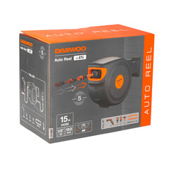 Катушка с поливочным шлангом 15 м Daewoo пластиковая настенная автоматическая (DWR 3015) - фото 2