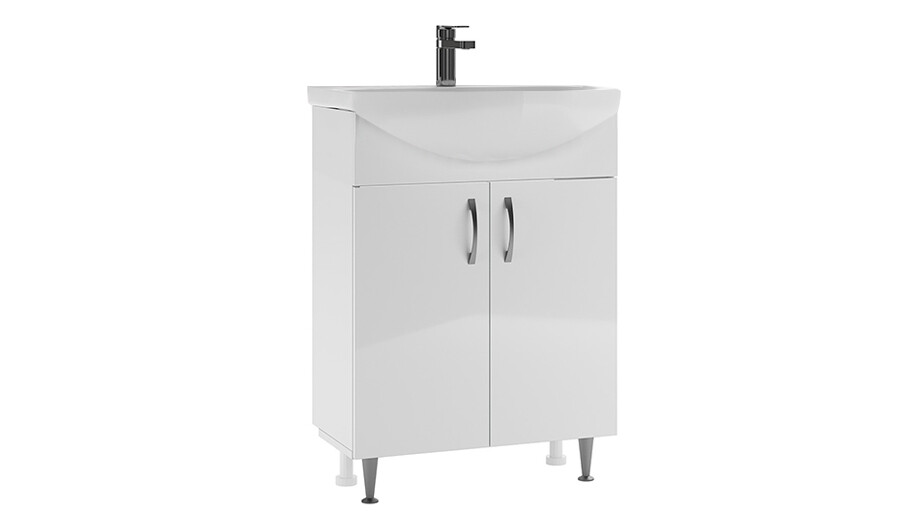 Комплект тумба с раковиной Айсберг Нева 60 см напольная белая (УПП00040336/1.WH11.0.246)