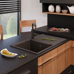 Мойка для кухни Omoikiri Daisen 78-BL 78х51х19 см врезная с крылом с сифоном искусственный камень черная - фото 3
