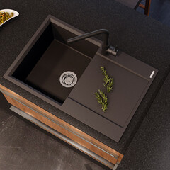 Мойка для кухни Omoikiri Daisen 78-BL 78х51х19 см врезная с крылом с сифоном искусственный камень черная - фото 2