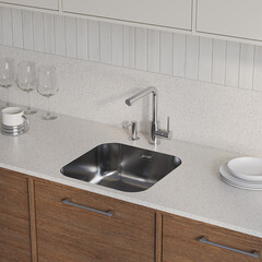 Мойка для кухни Omoikiri Omi 44,5х44,5х18 см врезная с сифоном сталь (4993494) - фото 3