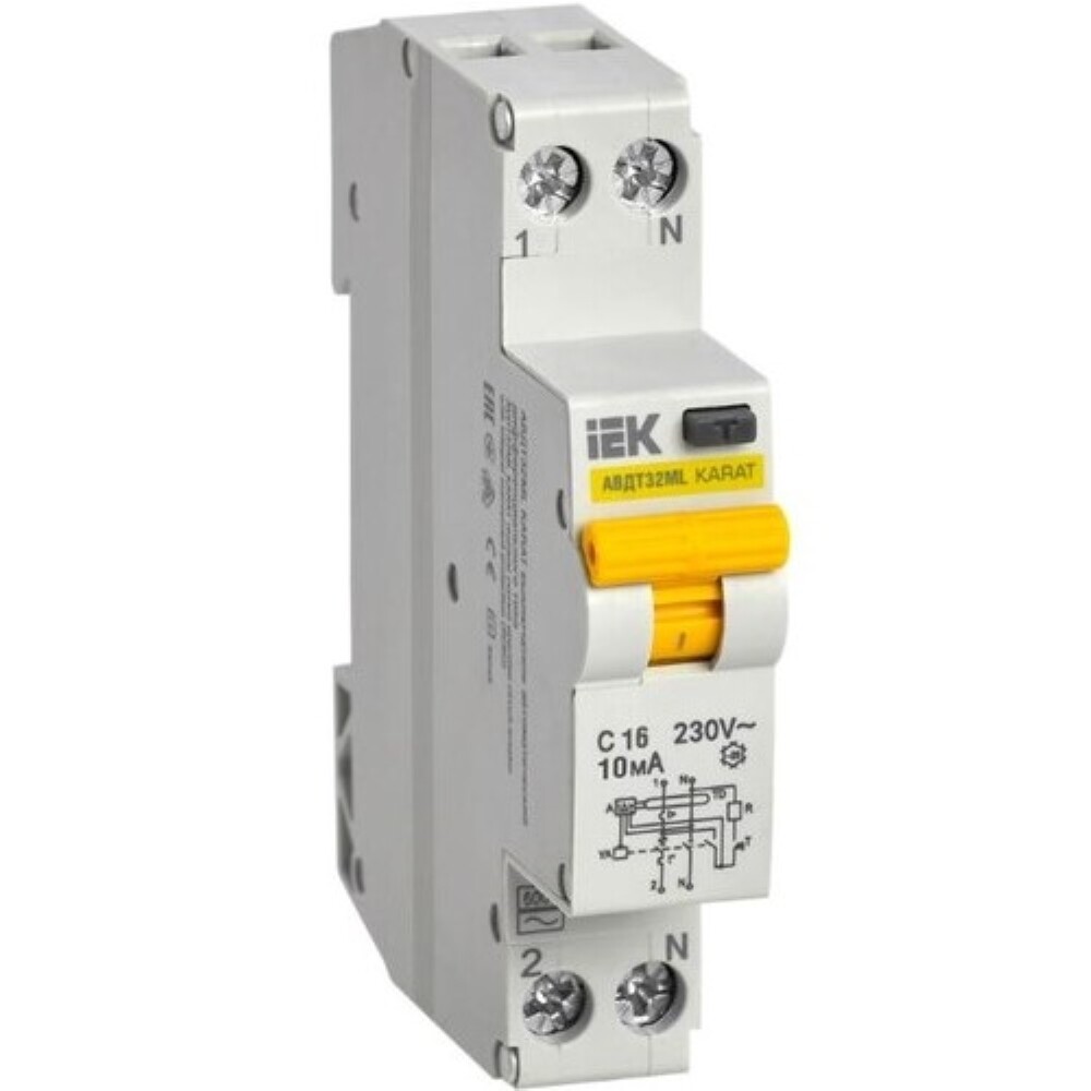 Автомат дифференциальный IEK Karat АВДТ32МL 16А 1P+N тип AC 10 мА 6 кА (MVD12-1-016-C-010)